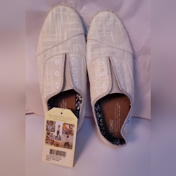 NWT Women's US 7 Linen TOMS Shoes, White, Palmera - Out Of Box - Picture 3 of 6